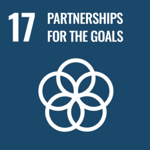 Partnerships for the Goals, represented by a floral emblem on a blue background